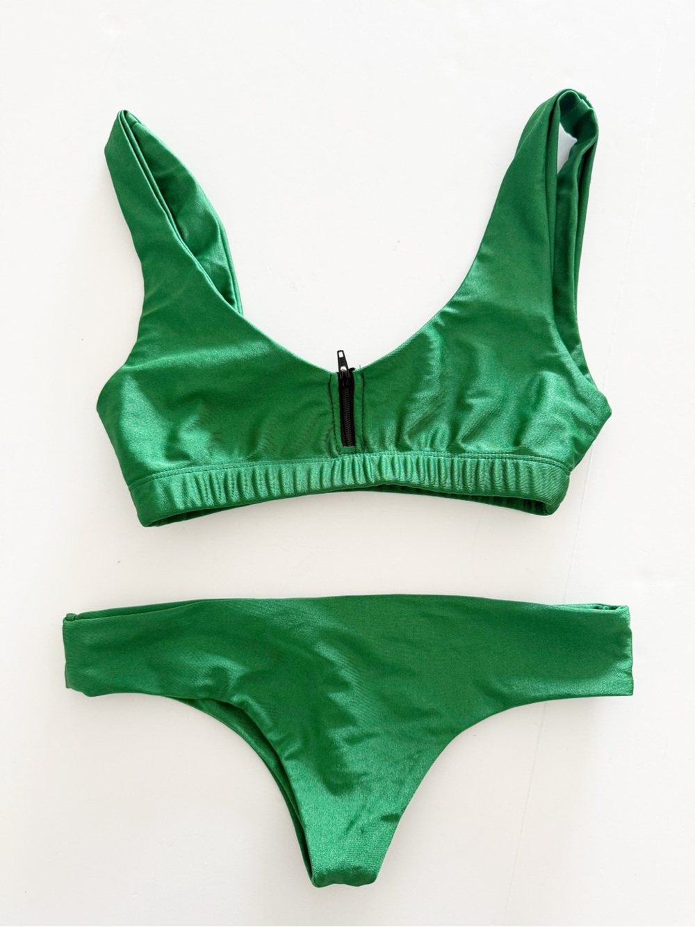 Stone Fox Swim 2 Piece Zoey Green Zip Front Bralette Bikini Swim Set Size XS